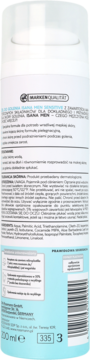 Tył białej butelki żelu do golenia Isana Men Sensitive 200ml, z niebieskim dołem, widoczne polskie etykiety z instrukcją.