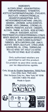 Tylna etykieta perfum Hugo Boss Femme: lista składników, dane Coty i symbole recyklingu.
