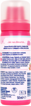Tył różowej pianki do kąpieli Isana Kids 50ml, dla delikatnej skóry, z etykietą, składem i logo Vegan.