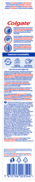 Tył opakowania szczoteczki Colgate ZigZag, z informacjami o zrównoważonym rozwoju, symbolami recyklingu i kodem EAN.