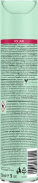 Zielony lakier do włosów Schwarzkopf Taft Volume, tył opakowania z polskim tekstem i symbolami.