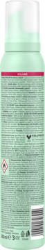 Tył opakowania pianki Schwarzkopf Taft Volume 200 ml, zielona puszka z napisem VOLUME, widoczny kod.