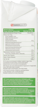 Tył opakowania napoju sojowego BIO UHT w białym kartonie z zielonymi polami i tabelą wartości odżywczych.