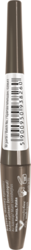 Brązowy matowy eyeliner w podłużnym opakowaniu, widok z boku. Widoczna biała etykieta z kodem kreskowym.
