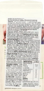 Częściowy widok etykiety EnerBio soku marchwiowego 0,5 l, z widoczną tabelą wartości odżywczych produktu.