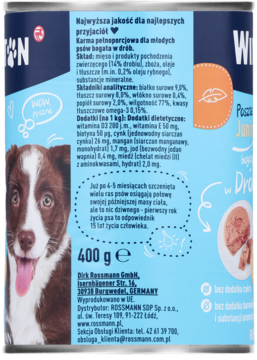 WINSTON Junior ,karma pełnoporcjowa mokra dla szczeniąt, z drobiem,tył