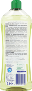 Tył butelki Domol uniwersalny płyn czyszczący z octem 1l, jasnozielony, z polską etykietą.