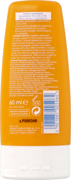 Ziaja Sopot Sun SPF 25 krem do opalania, tył pomarańczowej butelki z białą nakrętką, widoczna etykieta.