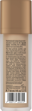Tył beżowego fluidu Lirene City Matt 30ml. Widoczna etykieta ze składnikami, opisem produktu i kodem kreskowym.