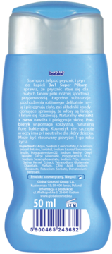 BOBINI ,szampon i płyn do kąpieli dla dzieci powyżej pierwszego roku życia z wyciągiem z rumianku,tył