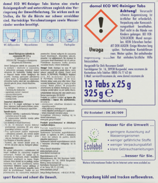 DOMOL ,tabletki do WC, ekologiczne,tył