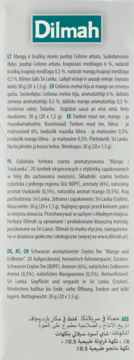 Frontowe opakowanie herbaty Dilmah o smaku mango i truskawki, miętowo-zielone tło z białym tekstem.