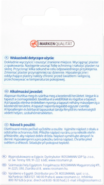 Tył opakowania wodoodpornych plastrów Altapharma, białe tło, instrukcje po polsku, węgiersku i czesku.
