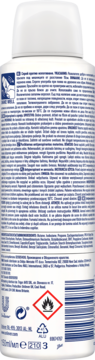 Biały antyperspirant Rexona Invisible Black+White w sprayu 50ml, tył z instrukcjami, symbolami i kodem.