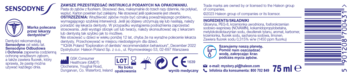 Sensodyne Odbudowa i Ochrona Whitening pasta do zębów, tył opakowania 75ml z opisem produktu i kodem kreskowym.