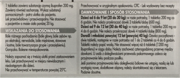 Ulotka leku Nurofen 200 mg z ibuprofenem, zawierająca informacje o dawkowaniu i wskazaniach do stosowania.