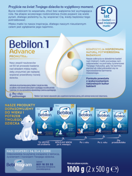 BEBILON Advance Pronutra 1,mleko początkowe dla niemowląt, od urodzenia, 1,tył