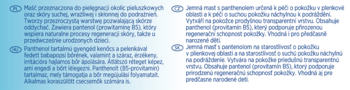 Fragment ulotki Bepanthen Baby Maść Ochronna, tekst w języku obcym na błękitnym tle gradientowym.
