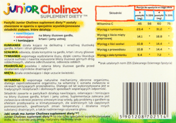 CHOLINEX ,suplement diety, pastylki do ssania o smaku malinowym, 4+,tył