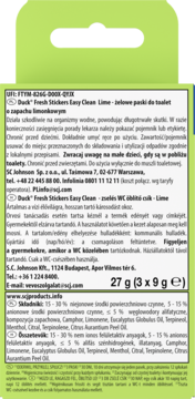 Tył zielono-białego opakowania Duck Fresh Stickers Easy Clean Lime z ostrzeżeniami i listą składników.