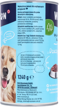 WINSTON ,karma pełnoporcjowa mokra dla dorosłych psów, z dziczyzną,tył