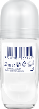 Tył antyperspirantu Fa Invisible Fresh w przezroczystej butelce 50ml z białym wieczkiem, widocznym kodem kreskowym i danymi producenta.