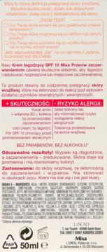 MIXA ,krem łagodzący przeciw zaczerwienieniom, SPF 15,tył