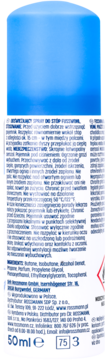 Tylna strona niebieskiego dezodorantu do stóp Fusswohl 50ml, z białymi napisami składników i ostrzeżeń.