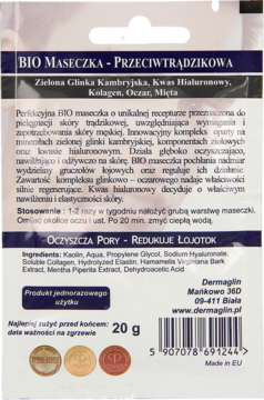 DERMAGLIN ,BIO maseczka przeciwtrądzikowa dla mężczyzn,tył