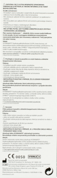 Płyn do soczewek: biała etykieta z polskim opisem czyszczenia, dezynfekcji i składnikiem Hydranate.