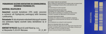 Dokument z instrukcją do jednodniowych soczewek kontaktowych, z grafiką opakowań na niebieskim tle.