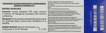 Ulotka informacyjna Bausch & Lomb, opisująca 30 jednodniowych soczewek kontaktowych o mocy -2,25, tło szaro-niebieskie.