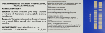 Info panel Bausch+Lomb o 30 jednodniowych, podbarwianych soczewkach -2.50, blistry na niebieskim tle.