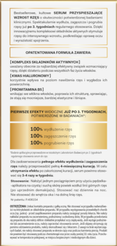 Informacje o serum do rzęs: 100% wydłużenia i zagęszczenia rzęs, składniki aktywne, sposób użycia. Białe tło.