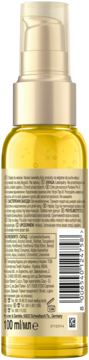 Tył butelki olejku Pantene Pro-V Keratin Protect 100ml z etykietą składu, kodem kreskowym i złotą pompką.