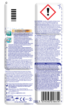 Corega tabletki czyszczące, tył i bok białego pudełka z niebieskimi akcentami. Widać polskie instrukcje i ostrzeżenia.