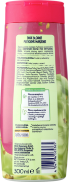 Tył różowego żelu pod prysznic z pistacjami, 'Pistacjowe Marzenie' 300ml, widoczna etykieta ze składem.