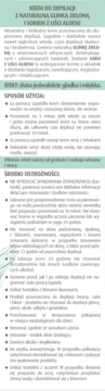 Krem do depilacji z zieloną glinką i aloesem. Efekt: gładka i miękka skóra. Ulotka z instrukcją użycia.