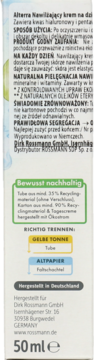 Tył opakowania Alterra Hydro krem na dzień 50ml. Biały kartonik z instrukcjami recyklingu i danymi producenta.