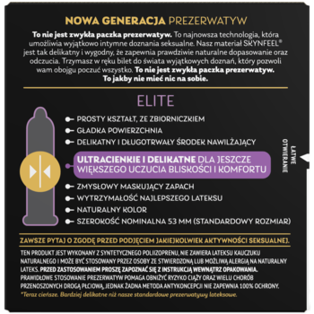 SKYN Elite ,prezerwatywy, nielateksowe, ultracienkie, delikatne,tył