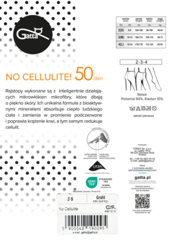Białe opakowanie rajstop Gatta NO CELLULITE! 50 den, widok z przodu, podkreślające redukcję cellulitu.