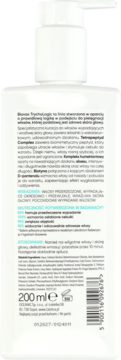 Tył białej butelki Biovax TrychoLogic 200ml, maska na wypadanie włosów, polski opis składników.