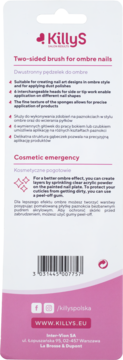 Tył różowo-białego opakowania pędzelka KillyS do ombre, z opisem jego funkcji i danych producenta.