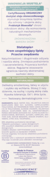 Stelatopia krem, tył opakowania z polskim opisem działania, składników naturalnych i certyfikatami.