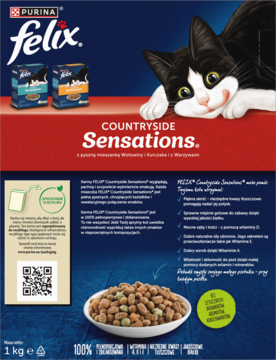 PURINA FELIX Sensations Countryside,pełnoporcjowa karma sucha dla dorosłych kotów Wołowina, Kurczak, Warzywami,,tył