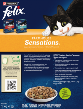 PURINA FELIX Sensations Farmhouse,pełnoporcjowa karma sucha dla dorosłych kotów,  Kurczak, Indyk, Warzywa,,tył