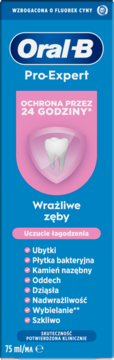 Oral-B Pro-Expert pasta do zębów 75ml, niebieskie opakowanie z różową tarczą, na wrażliwe zęby i 24h ochronę.