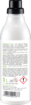 Tył białej butelki Zielko Płyn do prania białych i jasnych tkanin Kiwi 1L, z czarnym korkiem i etykietą.