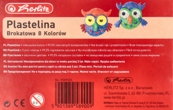 HERLITZ ,plastelina brokatowa, 8 kolorów,tył