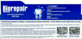Niebiesko-białe opakowanie pasty Biorepair Oral Care Intensywna Regeneracja Nocna z grafiką zęba.
